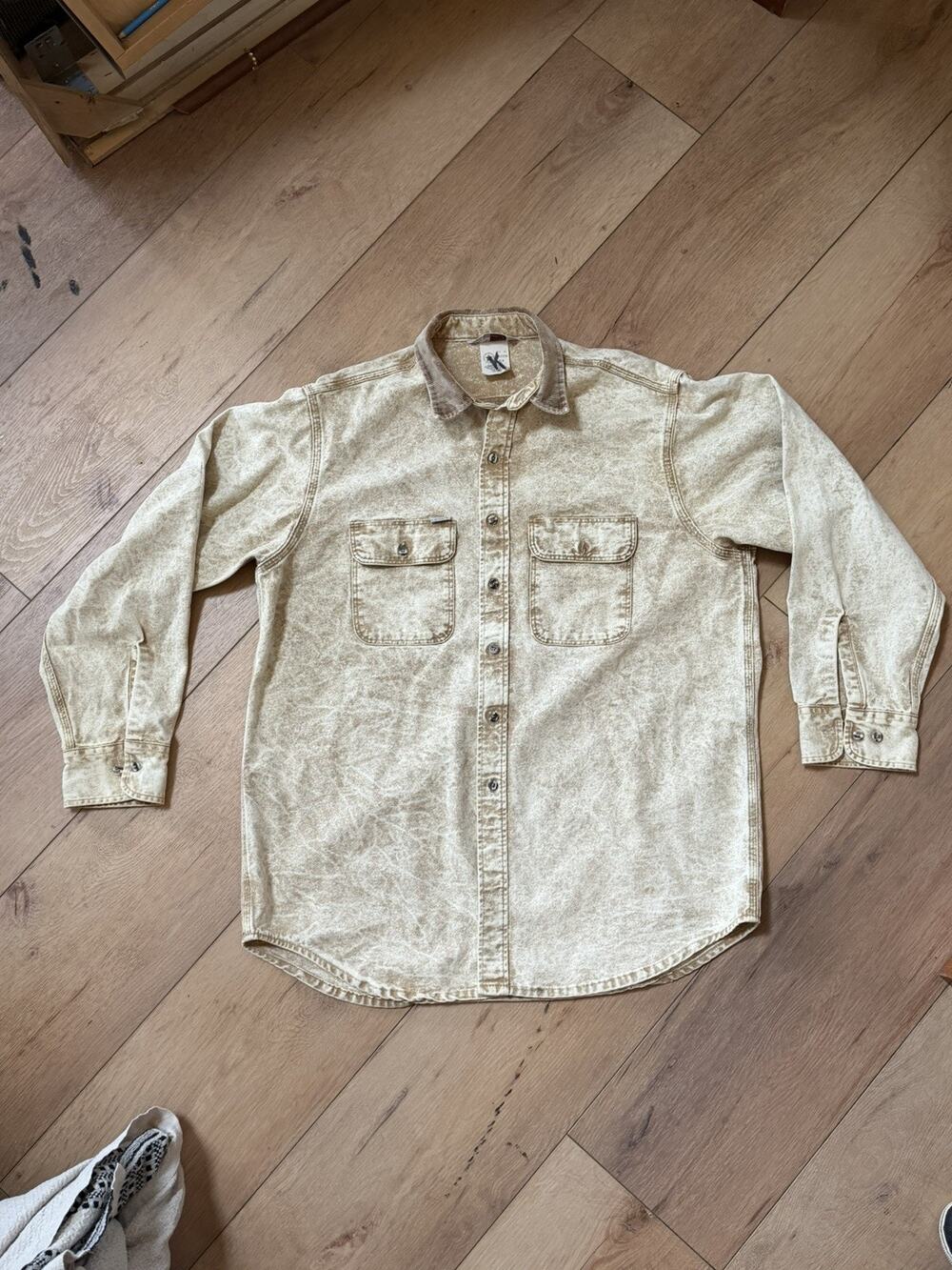 VTG Carhartt Union Made Tan Canvas Acid Wash Work Chore Shirt Rugged ASU XL